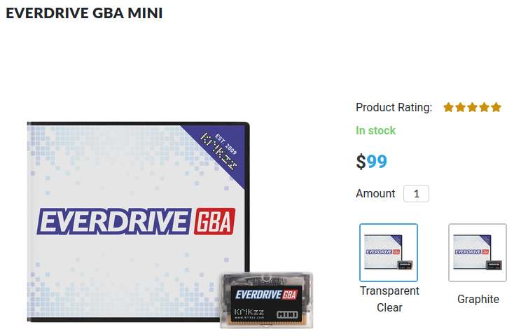 EverDrive GBA Mini listing showing a price of $99