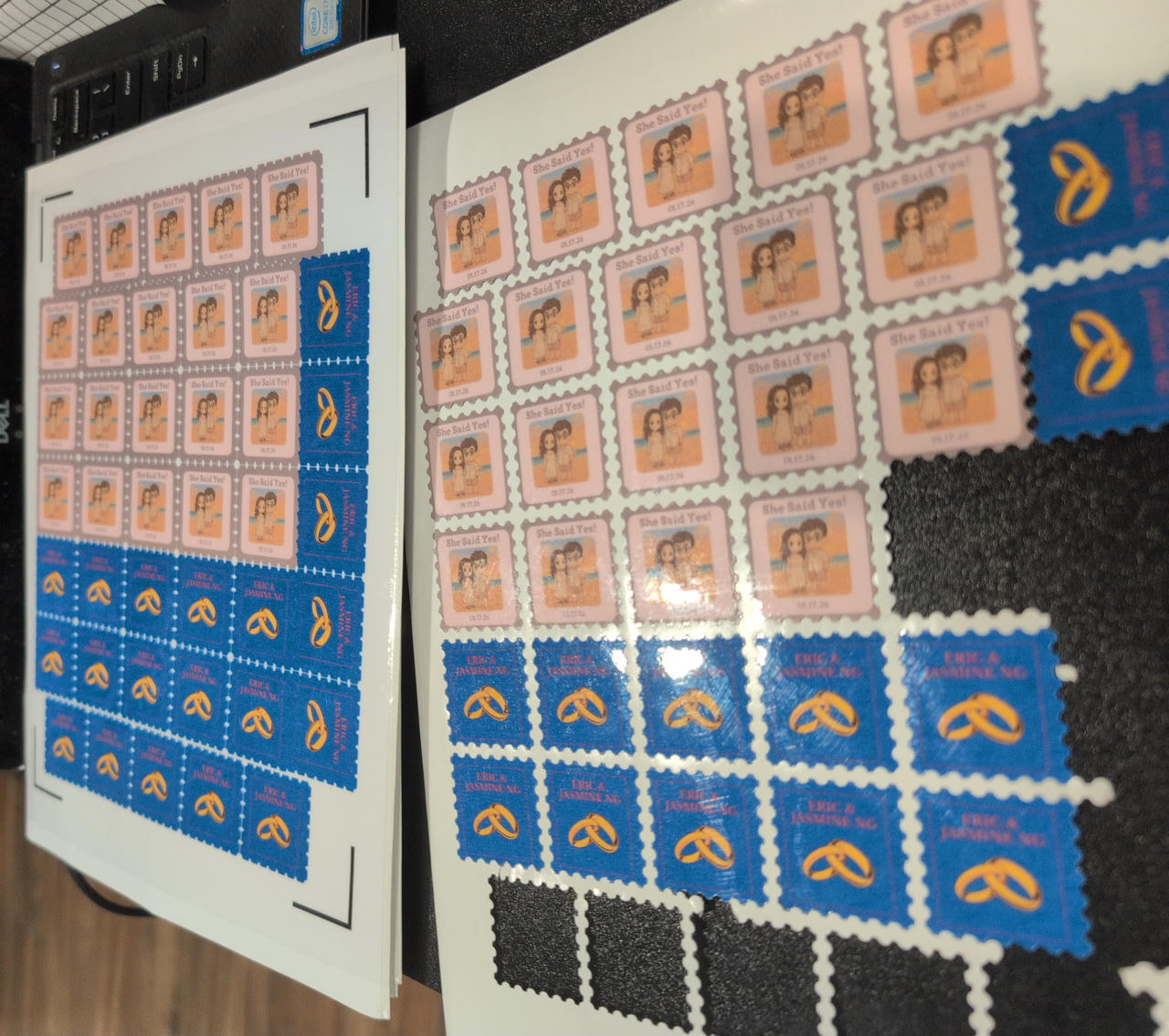 Stickers being popped out of the cut sheets